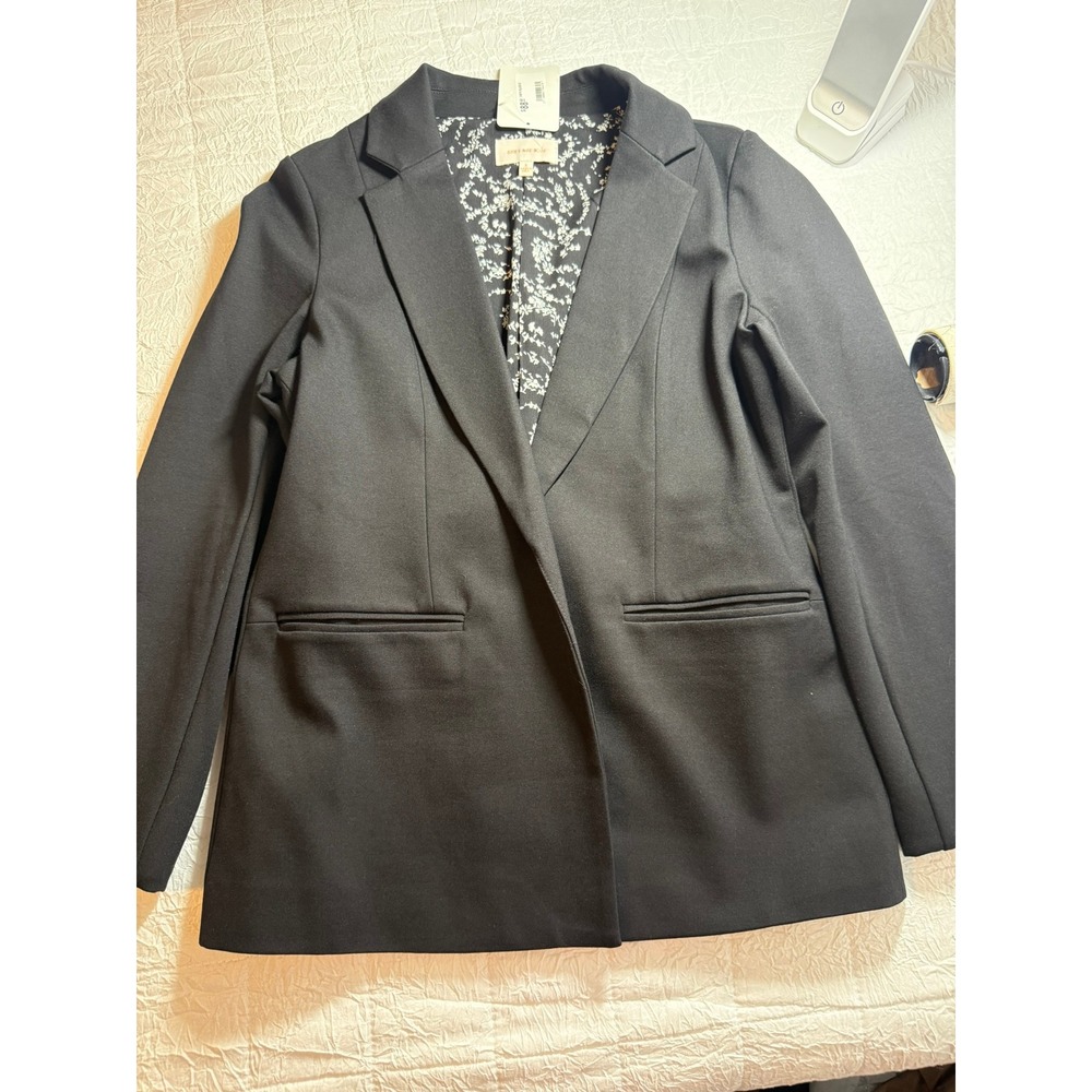 Skies Are Blue Womens Black Open Front Floral Lined Blazer Jacket Small 24919